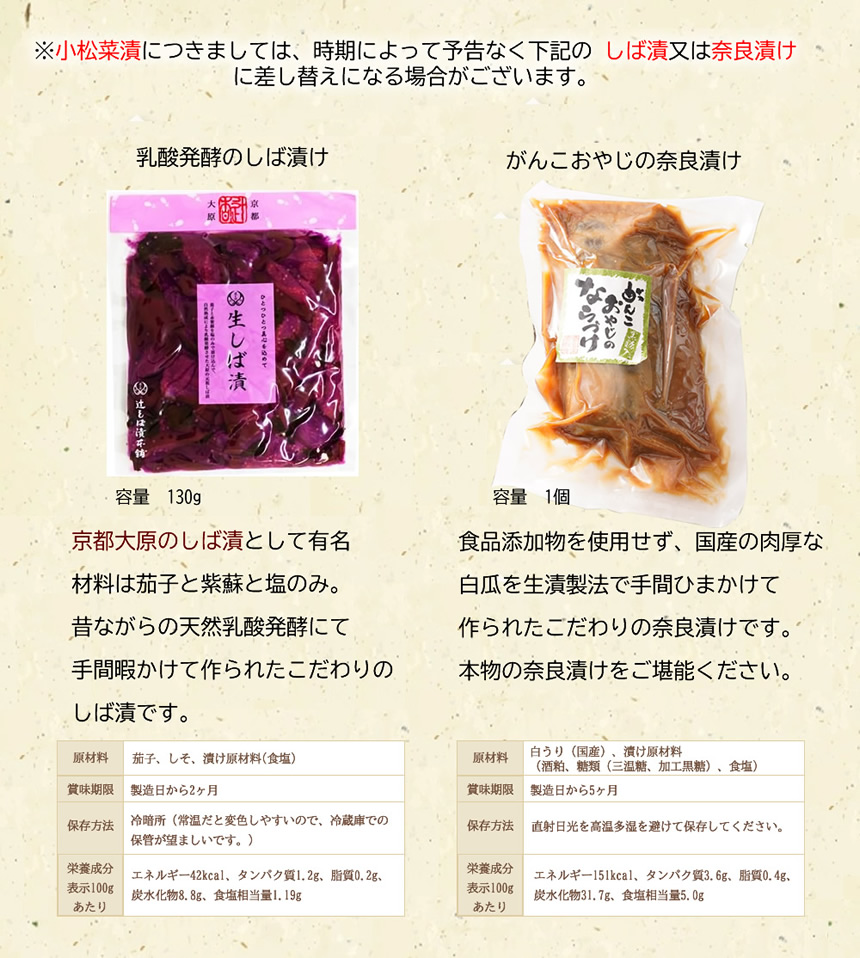 漬物ギフト、商品の説明、他