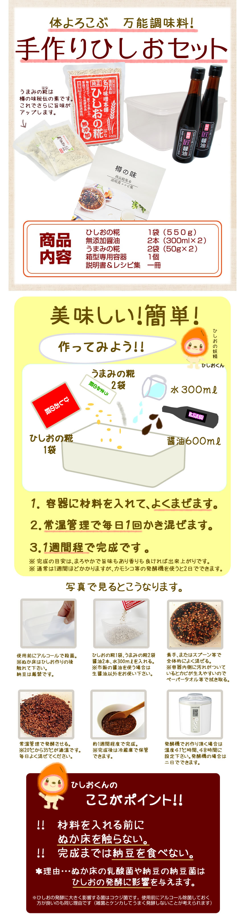 ひしおセット内容、作り方