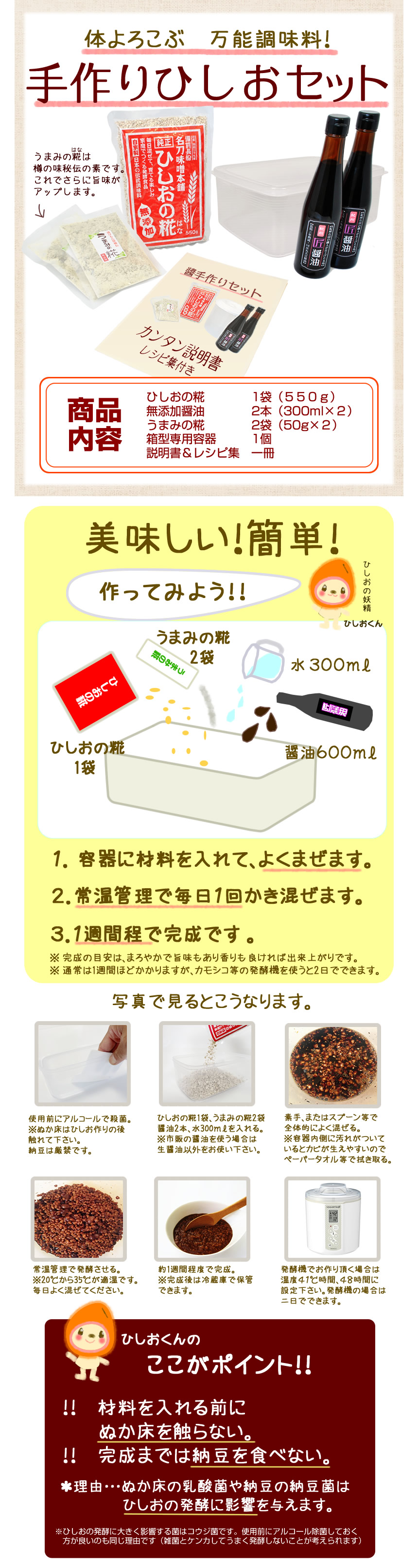 ひしおセット内容、作り方